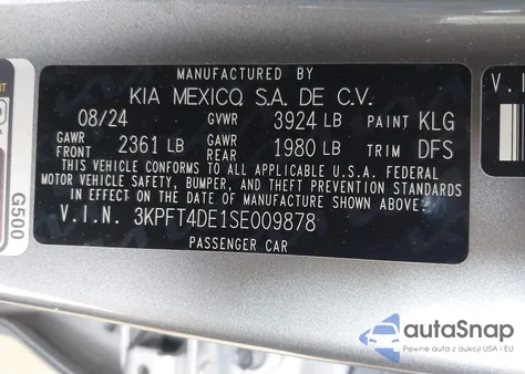 2025 Kia K4 Lxs z USA, uszkodzony, nr VIN 3KPFT4DE1SE009878
